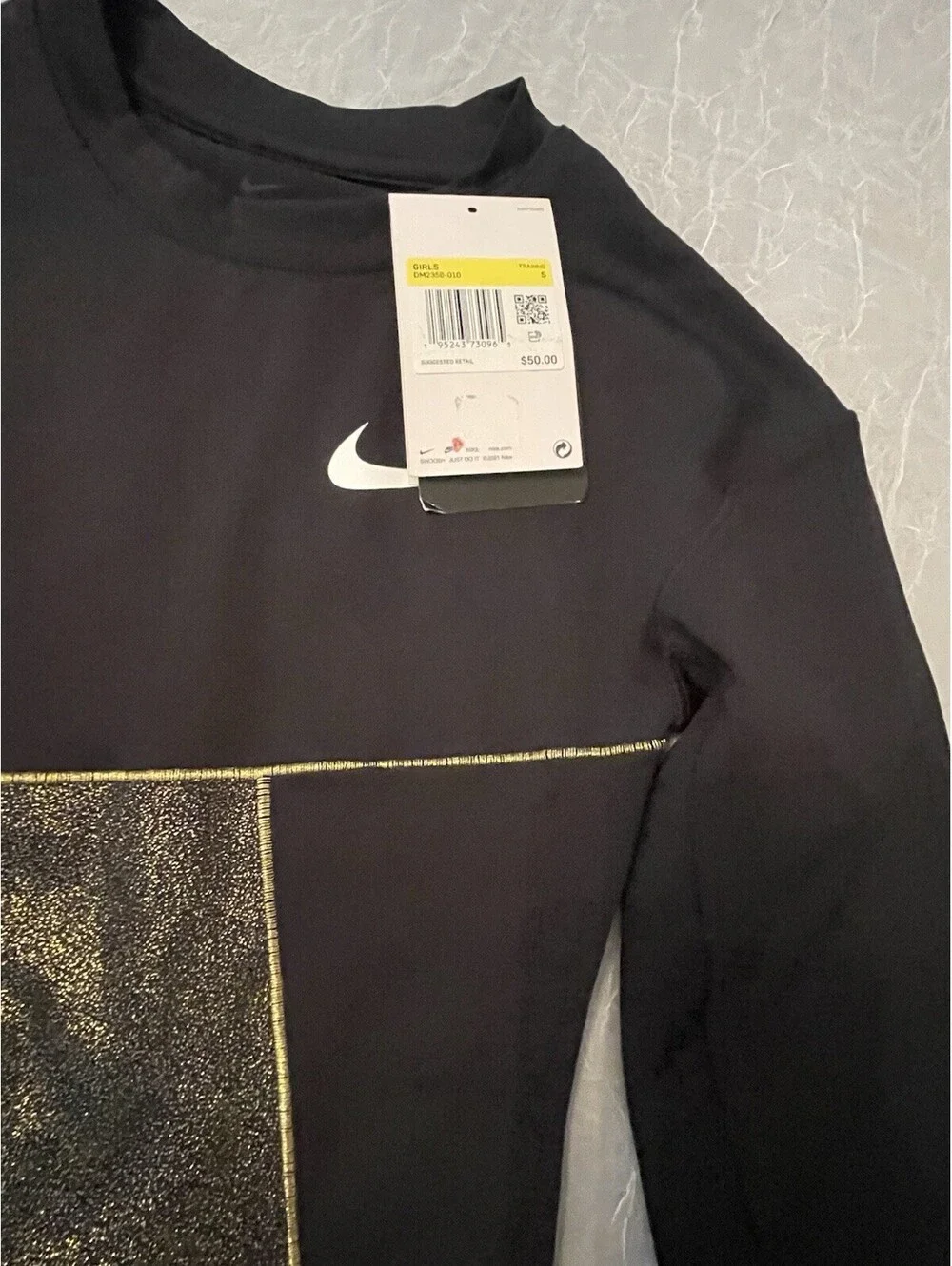 Nike Girls Dri Fit Black/Shimmer Gold Long Sleeve Shirt-S